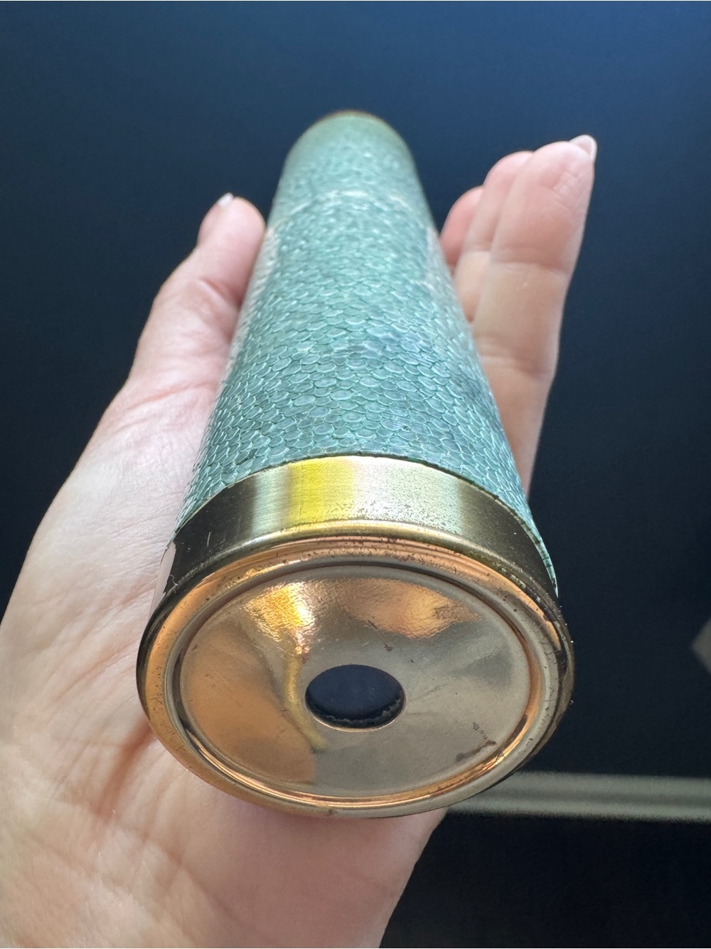 Vintage Brass Kaleidoscope with Seafoam Shagreen Finish | Mid Century - Picture 5 of 10